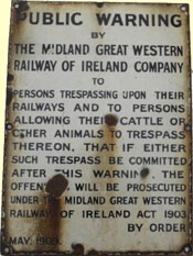 click for 17K .jpg image of MGWR enamel 'Public Warning.. 1909'