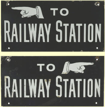click for 16K .jpg image of 'To Railway Station' enamel